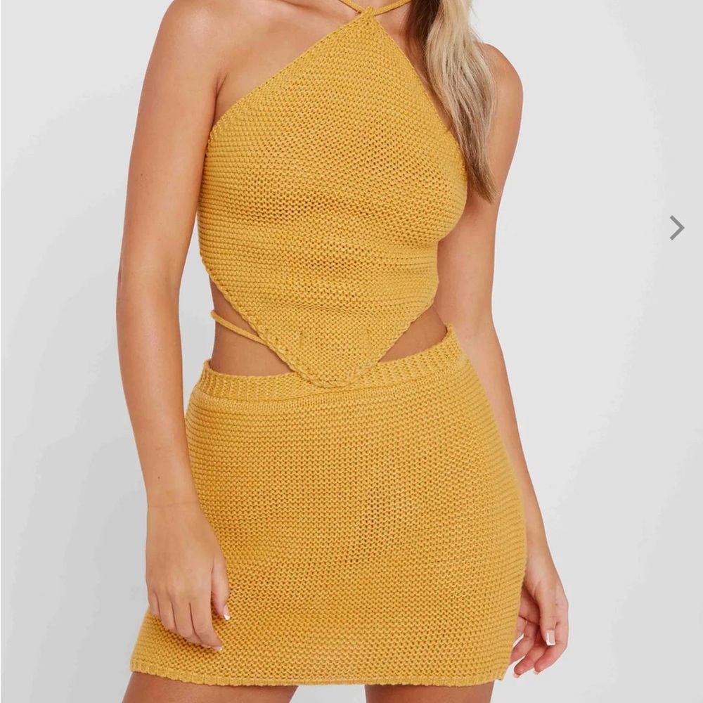 Luxe to kill Apricot Halter Neck Crochet Crop Top with matching crochet skirt